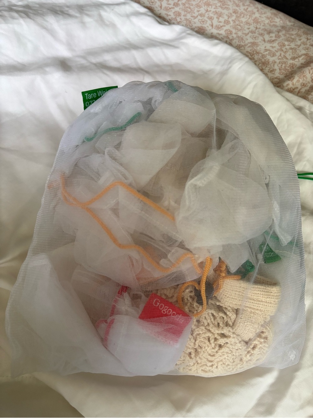 GOGO White Mesh Bag with Yellow Drawcord